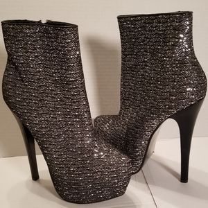 Black rinestone platform ankle boots